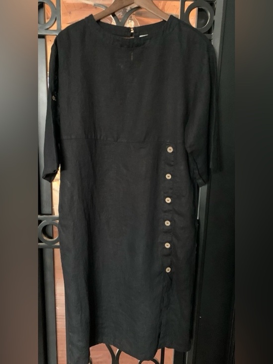 Lintico Dresses & Skirts - Lintico Women's 100% Linen Black Midi Dress Oversized Size M Lagenlook Pockets